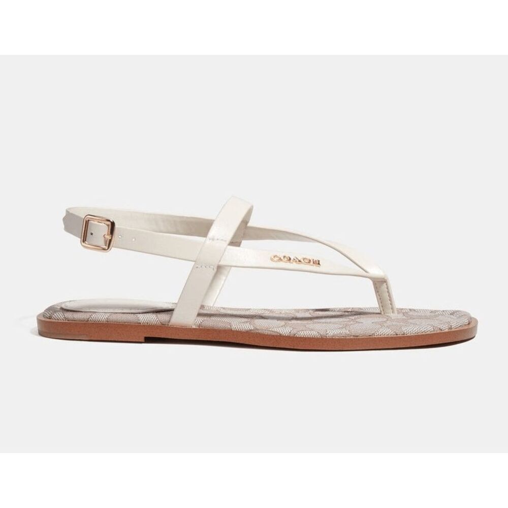 Coach Women's Josie Leather Sandals - Chalk/Stone 10B - Picture 9 of 13